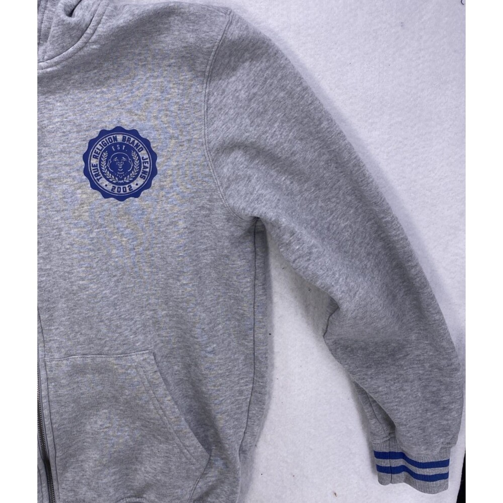 True Religion Alumni Logo Full Zip Hoodie Mens Medium Gray Streetwear Skater - Picture 8 of 13
